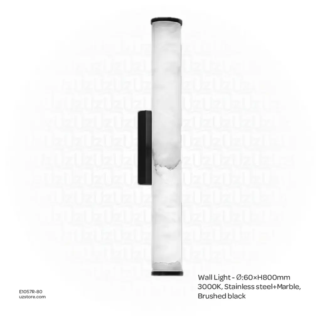 [E1057R-80] OPTARA Wall Light - Ø:60×H800mm, 3000K, Stainless steel+Marble, Brushed black BD5689-800