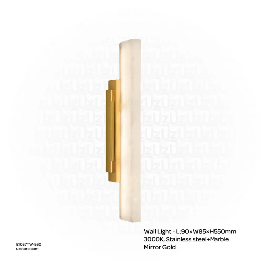 OPTARA Wall Light - L:90×W85×H550mm, 3000K, Stainless steel+Marble, Mirror Gold BD6739-550