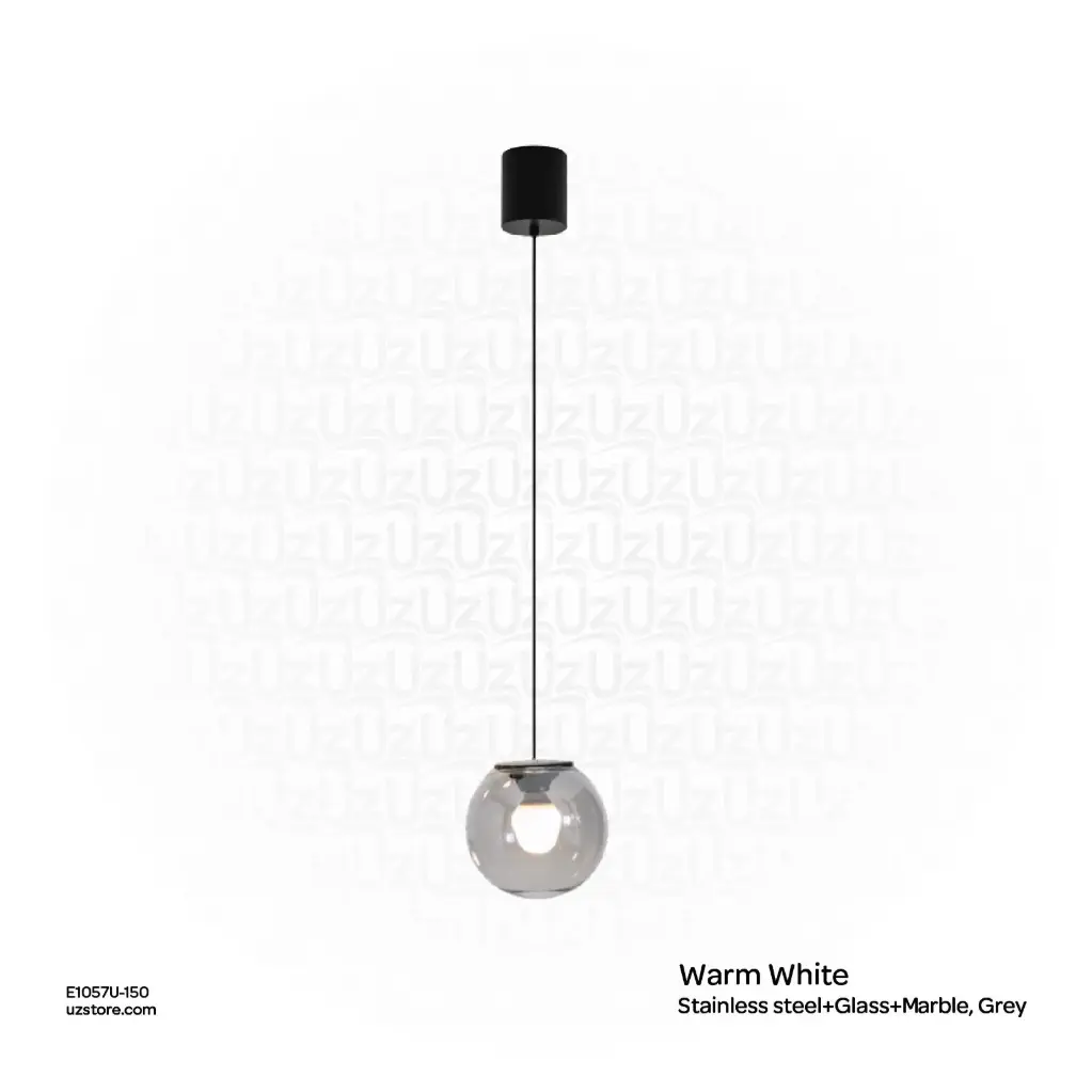 OPTARA Pendant Light - Ø:150×H2500mm, 3000K, Stainless steel+Glass+Marble, Grey D33098-150-1M