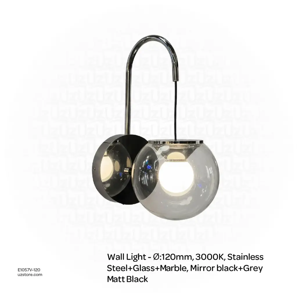 [E1057V-120] OPTARA Wall Light - Ø:120mm, 3000K, Stainless steel+Glass+Marble, Mirror black+Grey BD33098-120M