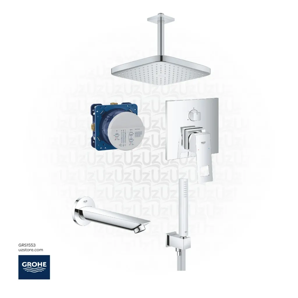 GROHE Concealed Shower Bundle 540 (GROHE Eurocube 3-Mixer +Tempesta Celling 250 Cube  +Bau Cosmopolitan Bath spout+ Euphoria Cube Stick Wall holder set)