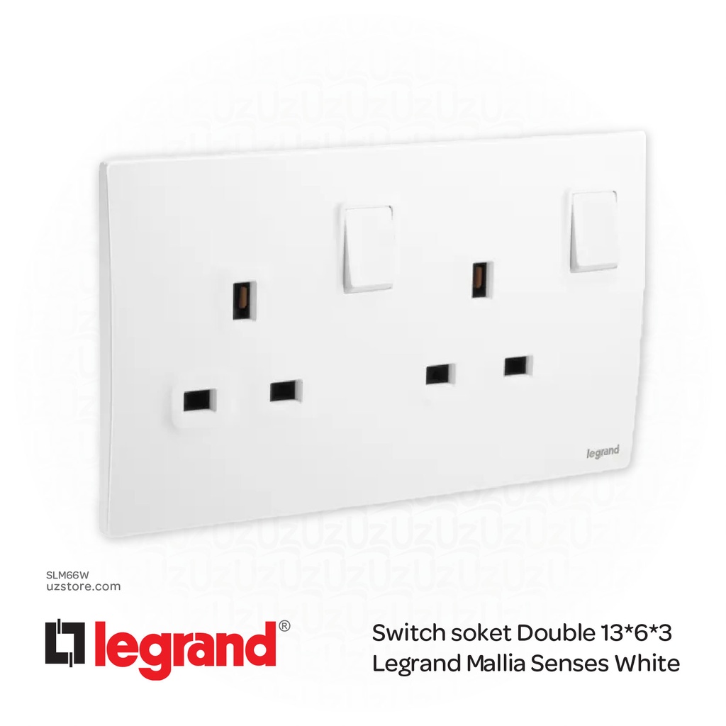 13A Switch Socket Double 6*3 Legrand Mallia White (281113MW)