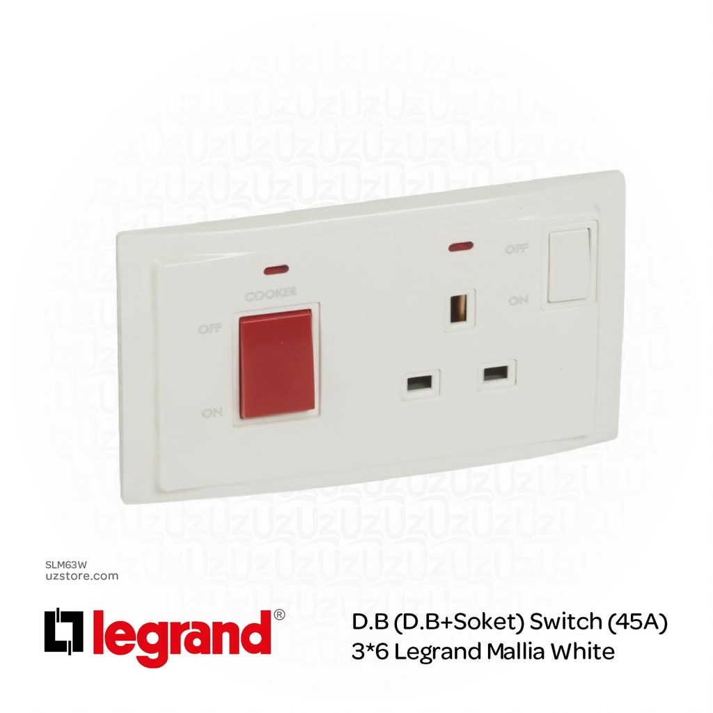 45A Cooker unit control with 13A Switch Socket (D.B+Soket) 3*6 Legrand Mallia White (281075MW )
