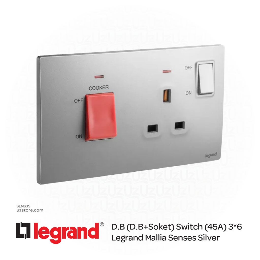 D.B (D.B+Soket) Switch (45A) 3*6 Legrand Mallia Silver