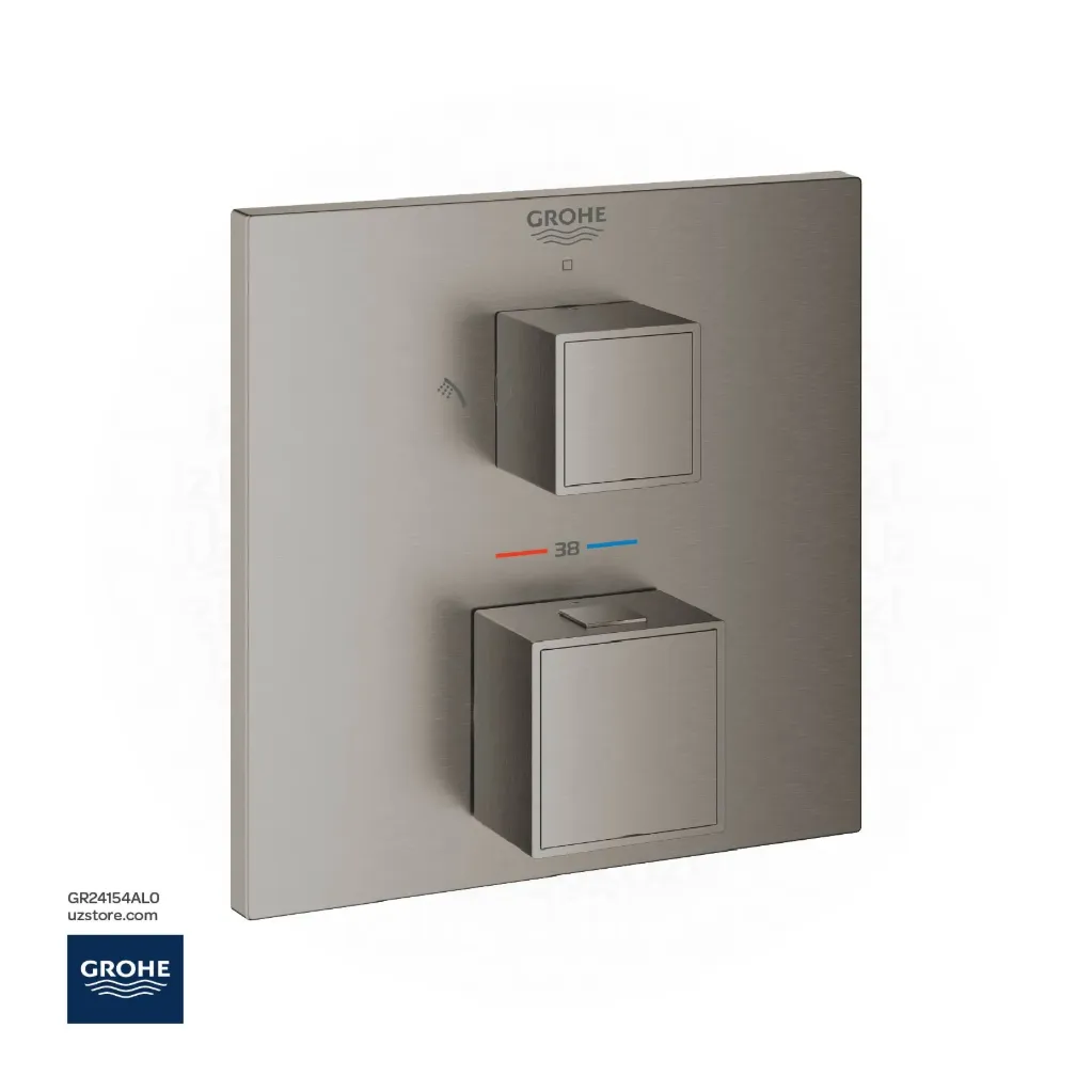 GROHE Grohtherm Cube Safety shower mixer for 2 outlets with integrated shut off/diverter valve , 24154AL0 , brushed hard graphite