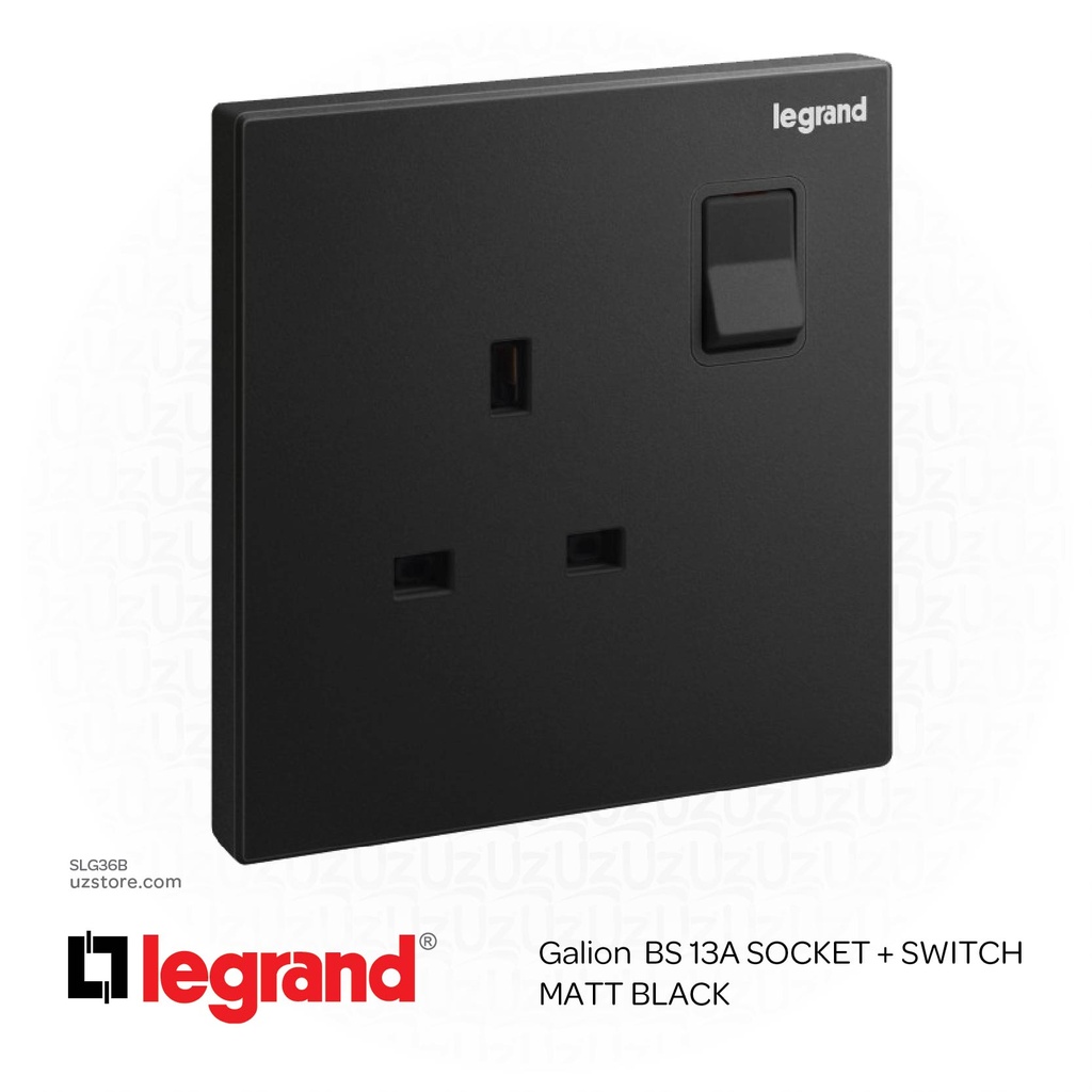 Legrand Galion MATT BLACK BS 13A SOCKET +SWITCH 432-C