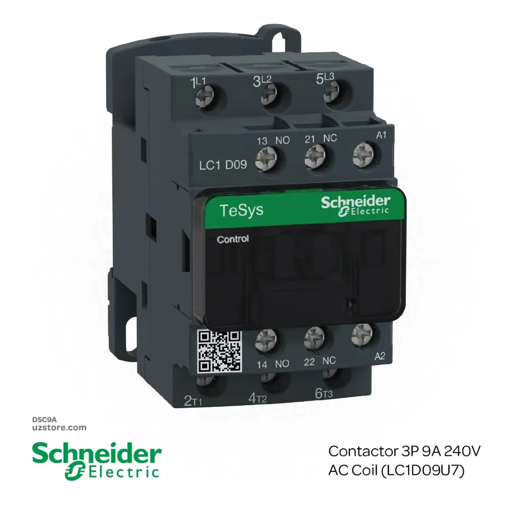 Schneider Contactor 3P 9A 240V AC Coil (LC1D09U7)