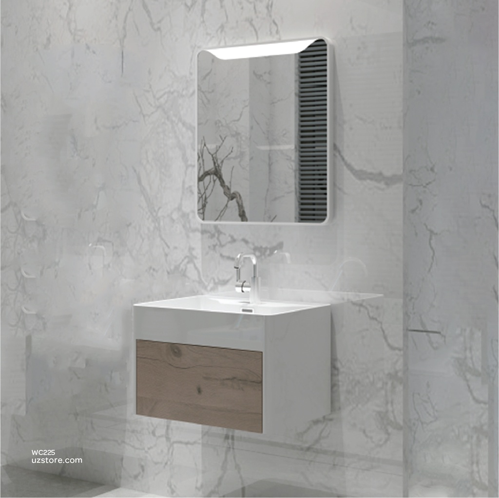 PolyMarble WashBasin With PolyWood Cabinet, Led Mirror, and Shelf KZA-1981060 600*450*400