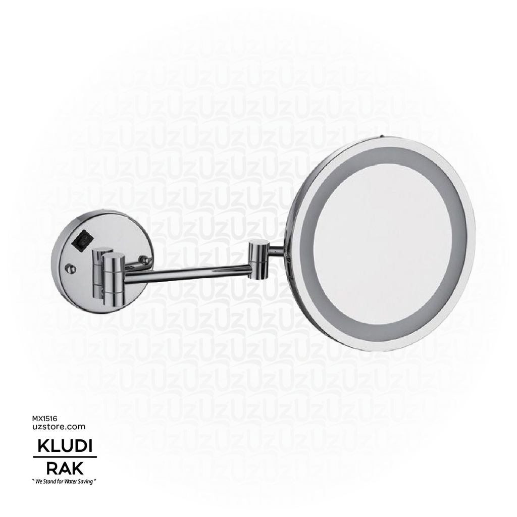 KLUDI RAK Round Vanity Mirror 8" With LED Magnifying Multiple, Accessories 3 Brass Chrome Plated RAK90940