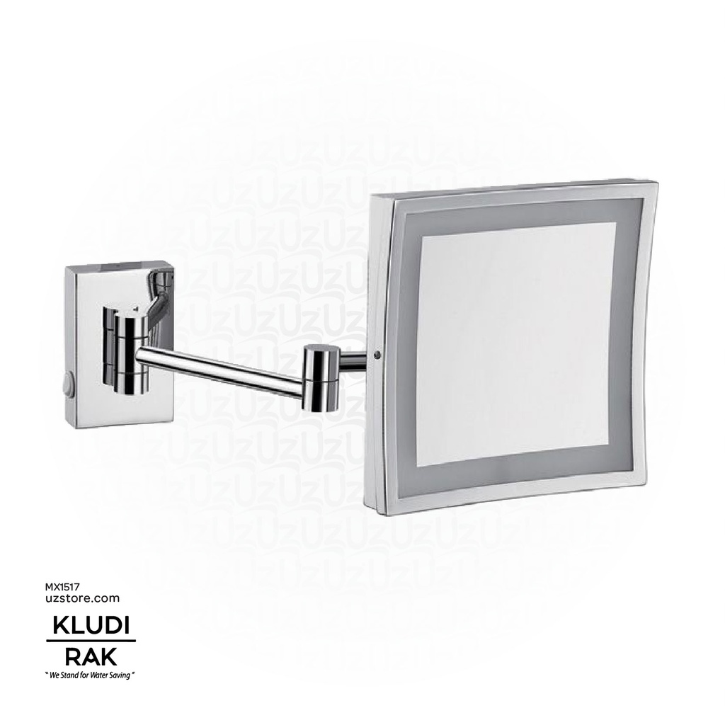 KLUDI RAK Cosmetic Square Mirror with LED Magnifying Multiple Accessories,  3 Brass Chrome Plated RAK90941