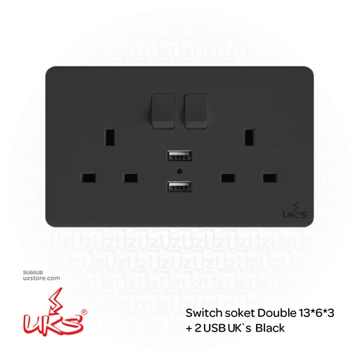 [SU66UB] Switch soket Double 13*6*3 + 2 USB UK`s BKV1522DPU2 Black