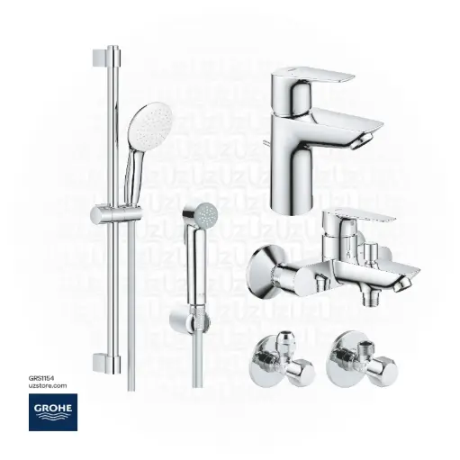 [GRS1154] Grohe Bundle 154 (BauEdge Basin Mixer + BauEdge Shower Mixer +  Shower Kit+ 3 Angle Valves +Chrome Shattaf )   