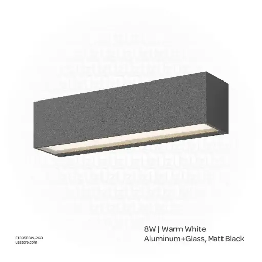 [E1305BBW-260] OPTARA Outdoor Wall Light - 8WW, 3000-3500K, Aluminum+Glass, Matt Black SH-W202312-1/260