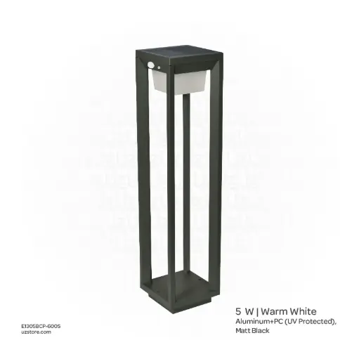 [E1305BCP-600S] أوبتارا إضاءة عمودية خارجية - 5W واط، 3000-3500K، ألومنيوم+بولي كربونات (مقاوم للأشعة فوق البنفسجية)، أسود مطفي SH-21015TPC/600