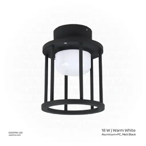 [E1305FBC-225] OPTARA Outdoor Light - 18WW, 3000-3500K, Aluminum+PC, Matt Black SH-202291RD/225