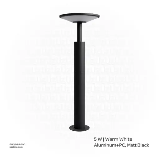 [E1305KBP-600] OPTARA Outdoor Bollard Light - 5WW, 3000-3500K, Aluminum+PC, Matt Black SH-202296/600T