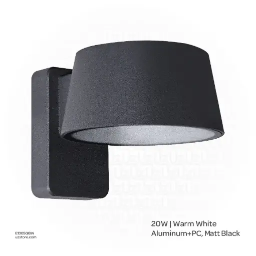 [E1305QBW] OPTARA Outdoor Wall Light - 20WW, 3000-3500K, Aluminum+PC, Matt Black SH-W202403-1