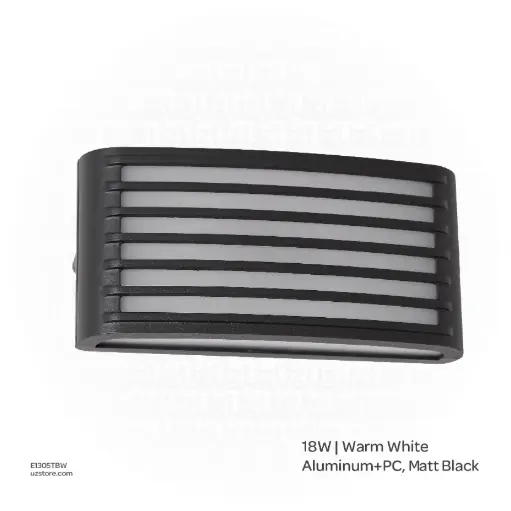 [E1305TBW] OPTARA Outdoor Wall Light - 18WW, 3000-3500K, Aluminum+PC, Matt Black SH-W202302B