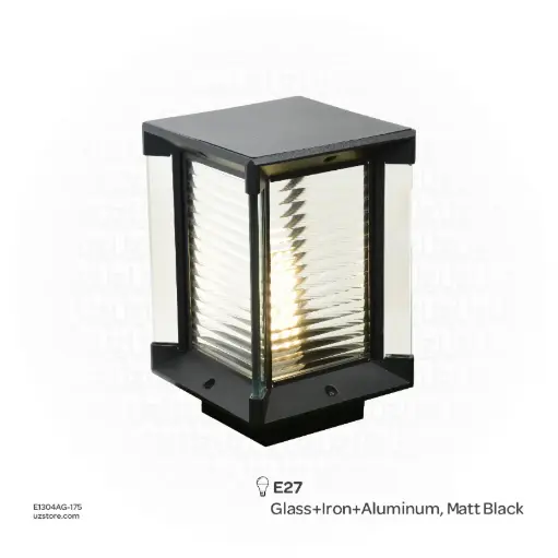 [E1304AG-175] كنفيكس - إضاءة خارجية على الجدار - E27، 175×175×270mm ، زجاج وحديد وألومنيوم، أسود مطفي،  999-175