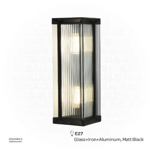 [E1304ABW-2] KNVIX - Wall Outdoor Light - Dual E27, 195×175×500mm, Aluminum+PC, Matt Black,  666/175 L-W