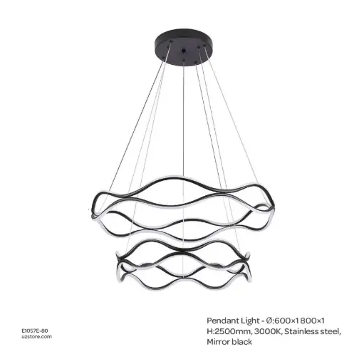 [E1057E-80] أوبتارا إضاءة معلقة - Ø:600×1 800×1 H:2500mm, 3000K, ستانلس ستيل, أسود مرآة 11589-6+8