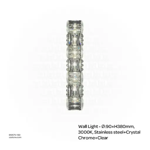 [E1057G-380] OPTARA Wall Light - Ø:90×H380mm, 3000K, Stainless steel+Crystal, Chrome+Clear 88165-5