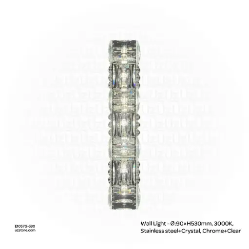 [E1057G-530] OPTARA Wall Light - Ø:90×H530mm, 3000K, Stainless steel+Crystal, Chrome+Clear 88165-7