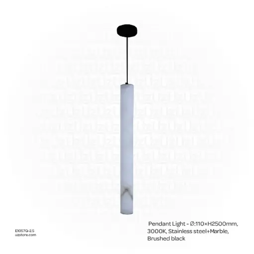 [E1057Q-2.5] أوبتارا إضاءة معلقة - Ø:110×H2500mm, 3000K, ستانلس ستيل+رخام, أسود مصقول D5689-1