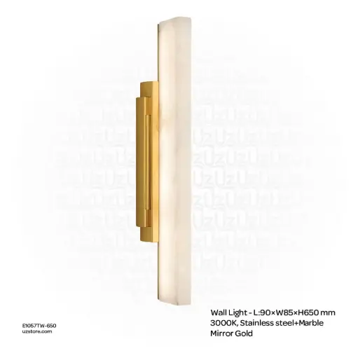 [E1057TW-650] OPTARA Wall Light - L:90×W85×H650mm, 3000K, Stainless steel+Marble, Mirror Gold BD6739-650
