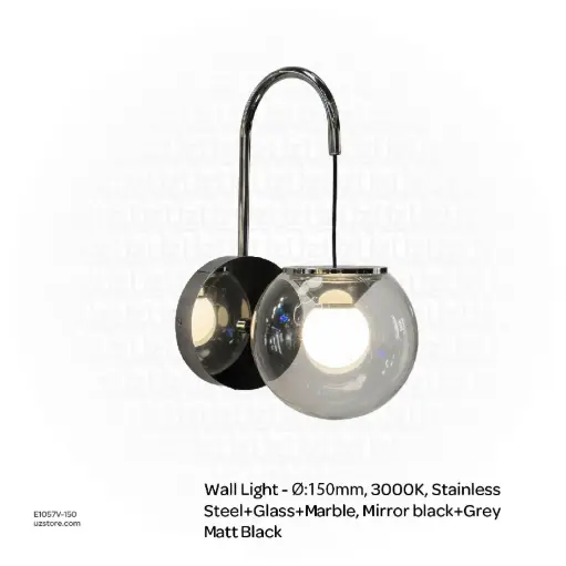 [E1057V-150] OPTARA Wall Light - Ø:150mm, 3000K, Stainless steel+Glass+Marble, Mirror black+Grey BD33098-150M