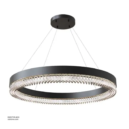 [E1057YR-800] OPTARA Pendant Light - Ø:800×H2500mm, 3000K, Stainless steel+Crystal, Mirror black D22830-800