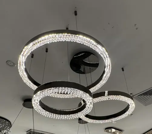 [E1057YR3-800] أوبتارا إضاءة معلقة - Ø:450×1 , 800×1 , 600×1 Split H2500mm, 3000K, ستانلس ستيل+كريستال, أسود مرآة 22830-45+60+80