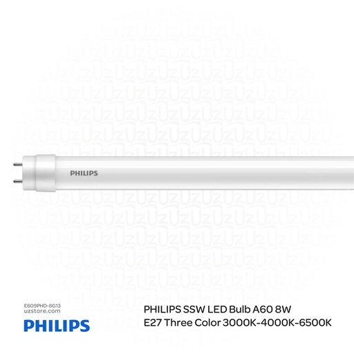 [E609PHD-8G13] فيليبس أنبوب ليد بطول 2 أقدام، نوع 600 مم، 8 واط،6500 كلفن ضوء نهاري بارد أبيض
929003088208 PHILIPS Rod T8 E DE 765 T8