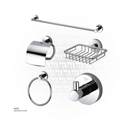 [A67C]  HD Chrome Brass & stainless steel aac Set 5 pcs (Towel bar, Towel ring, Hook , Soap basket, Paper holder) 