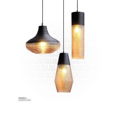 [E1054S-3] Black + Amber Pendant Light MD3204-3 