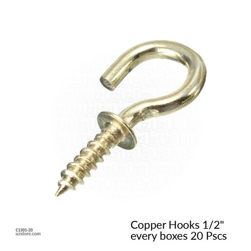 [C1301-20] Copper Hooks 1/2" every boxes 20 Pscs CT-2113