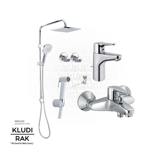 [KRS1103] KLUDI RAK Bundle ( Basin Mixer + Shower Mixer + Shower Rain +Shattaf+2 Angle valves )
