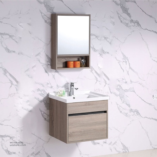 [WC100-60G] Wash Basin With Cabinet & Mirror with shelf 60 CM Grey