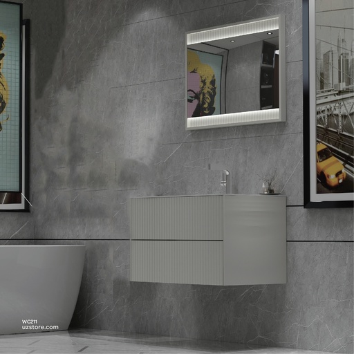 [WC211] Polymarble WashBasin With Polywood and MDF Cabinet and LED Mirror  KZA-2111080 800*480*500