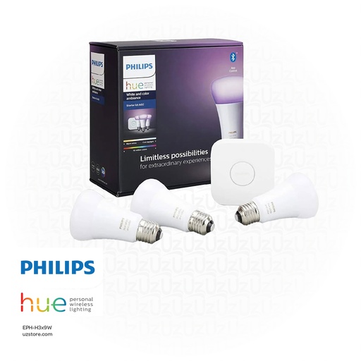 [EPH-H3x9W] Philips Hue Uae White & Colour Ambiance Led Smart Bulb Starter Kit (3 Bulbs & Bridge) 929002216817
