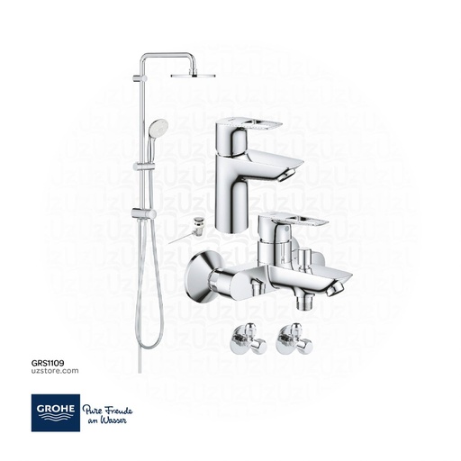 [GRS1109] GROHE Bundle 109 ( Basin Mixer + Shower Mixer + Big Shower Set + 2 angle Valves )