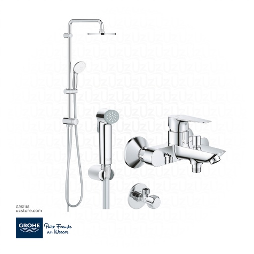 [GRS1118] GROHE Bundle 118 (Bauedge  New Shower Mixer + Rain Shower Set + Shattaf + Angle Valve)