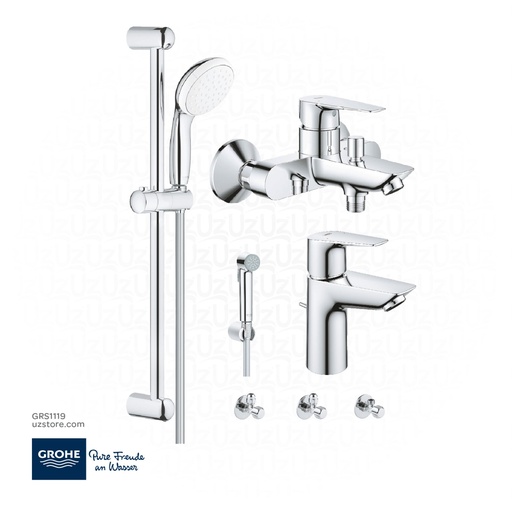 [GRS1119] GROHE Bundle 119 (Bauedge  New Shower Mixer + Shower Kit + Shattaf + 3 Angle Valve + Wash Basin Mixer)