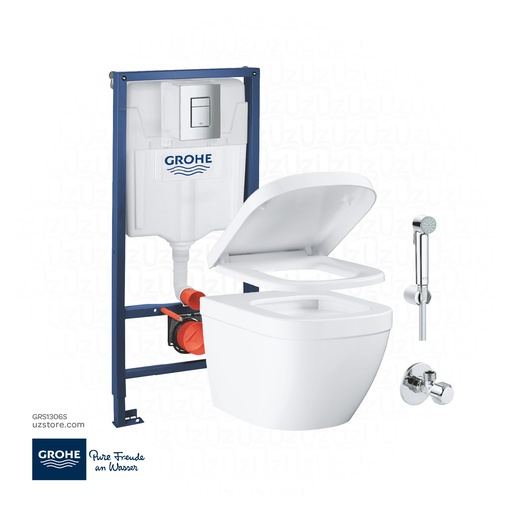 [GRS1306S] GROHE EURO Ceramic Concealed WC Bundle 306S ( GROHE Rapid SL + WC Wall Hung +Shattaf +Angle valve)