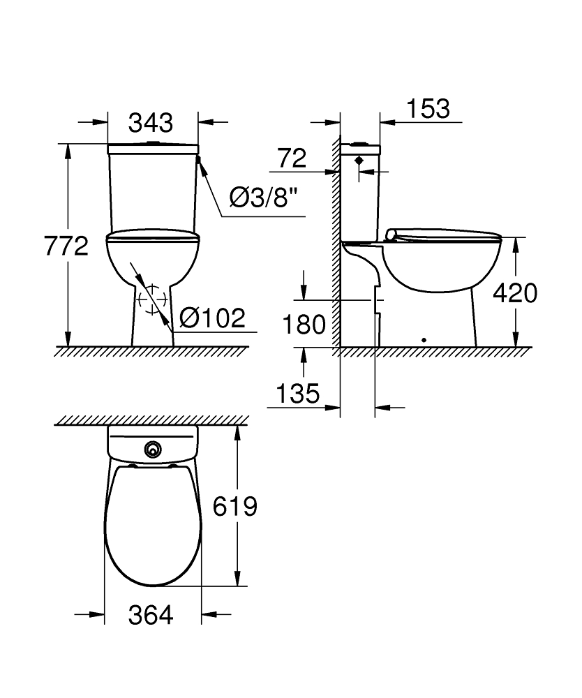 GROHE Bau Ceramic WC close coup. horiz.outl. s 39347000