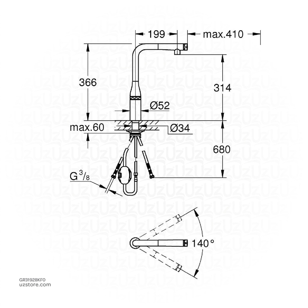 GROHE Essence SmCtr sink L-sp pull-out mou EU 31928KF0