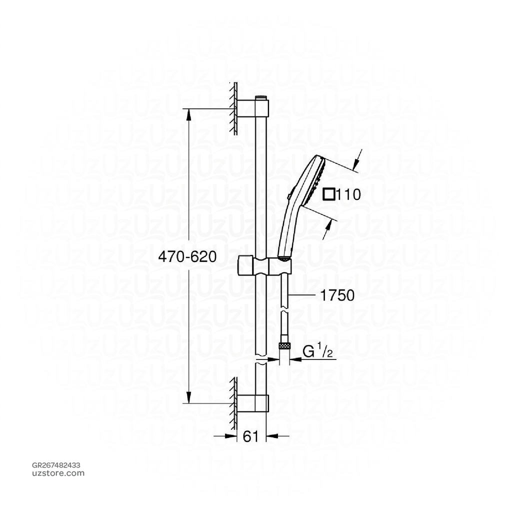 GROHE Tempesta Cube 110 Shw Rail Set 600mm WS 267482433