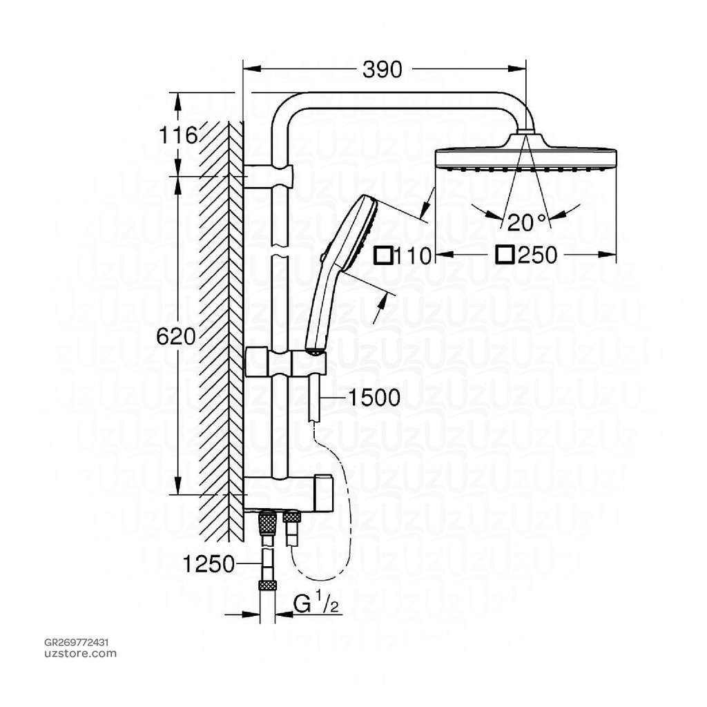 GROHE Tempesta Cube SHW Syst w/Diverter WS 269772431