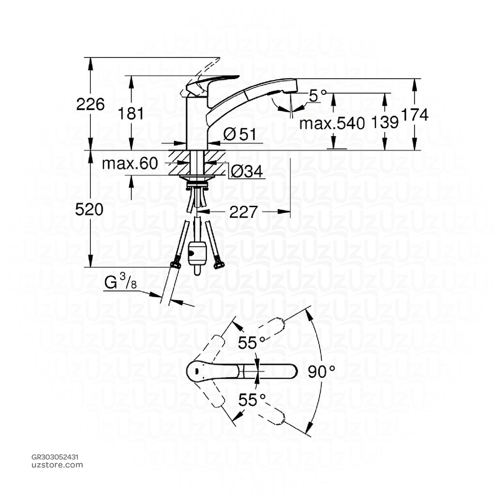 GROHE Eurosmart SLM Kitch Low Dual Spray 303052431