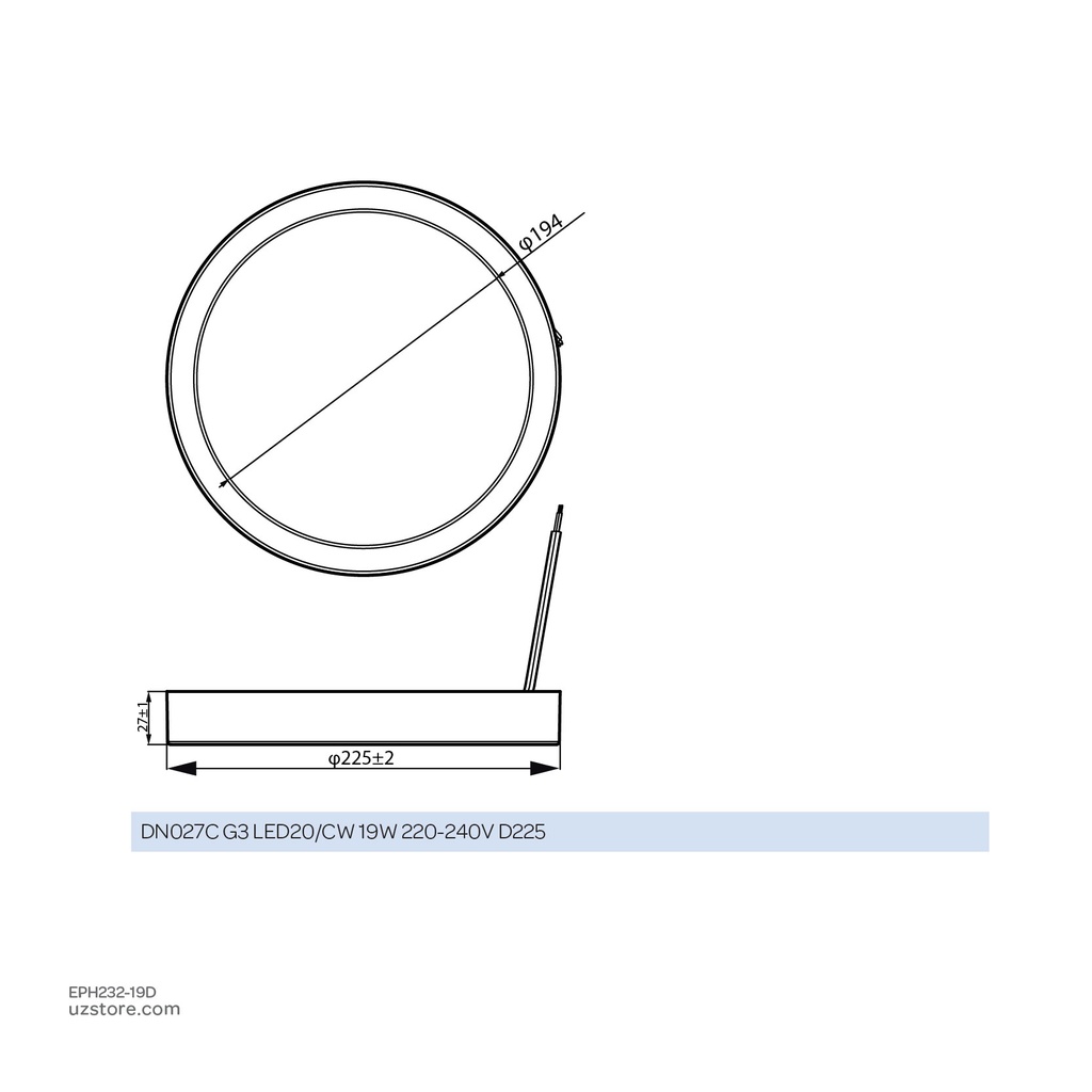 PHILIPS LED Surface Light Round 19W Daylight DN027C G3 LED20/CW  D225